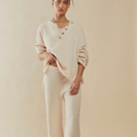 Free People Hailee Sweater Set Matching Two Piece Pants in Au Lait Cream - Picture 5 of 7